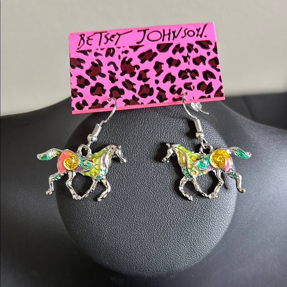 Betsey Johnson Dangle Horse Colorful Enamel Equestrian Cowgirl